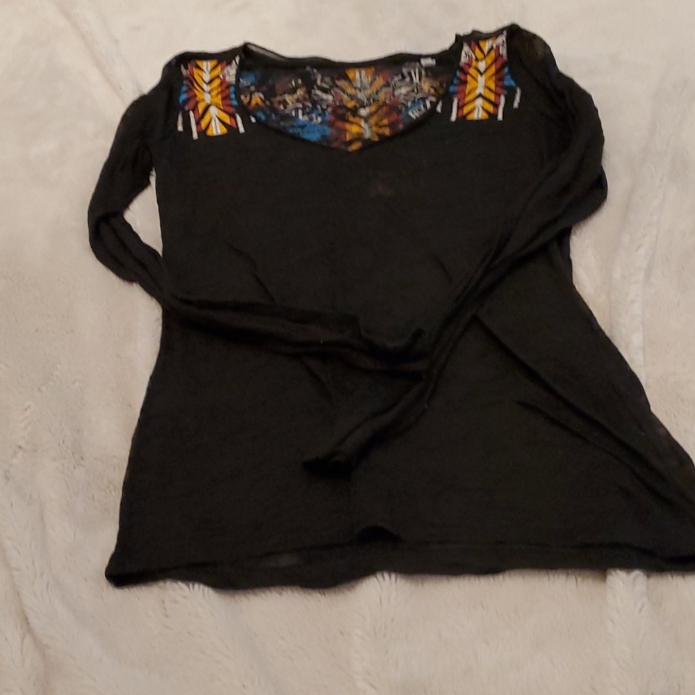 Black and Aztec See Through top with Sleeves